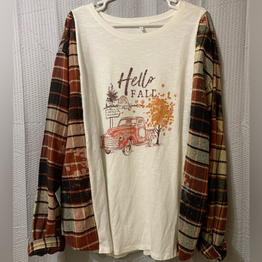 Hello Fall Plaid Long Sleeve Shirt! One of a Kind! 3X 4X